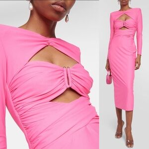 SELF-PORTRAIT NWT Jersey Cut-Out Ruched Midi Dress in Hot Pink Size US 12
